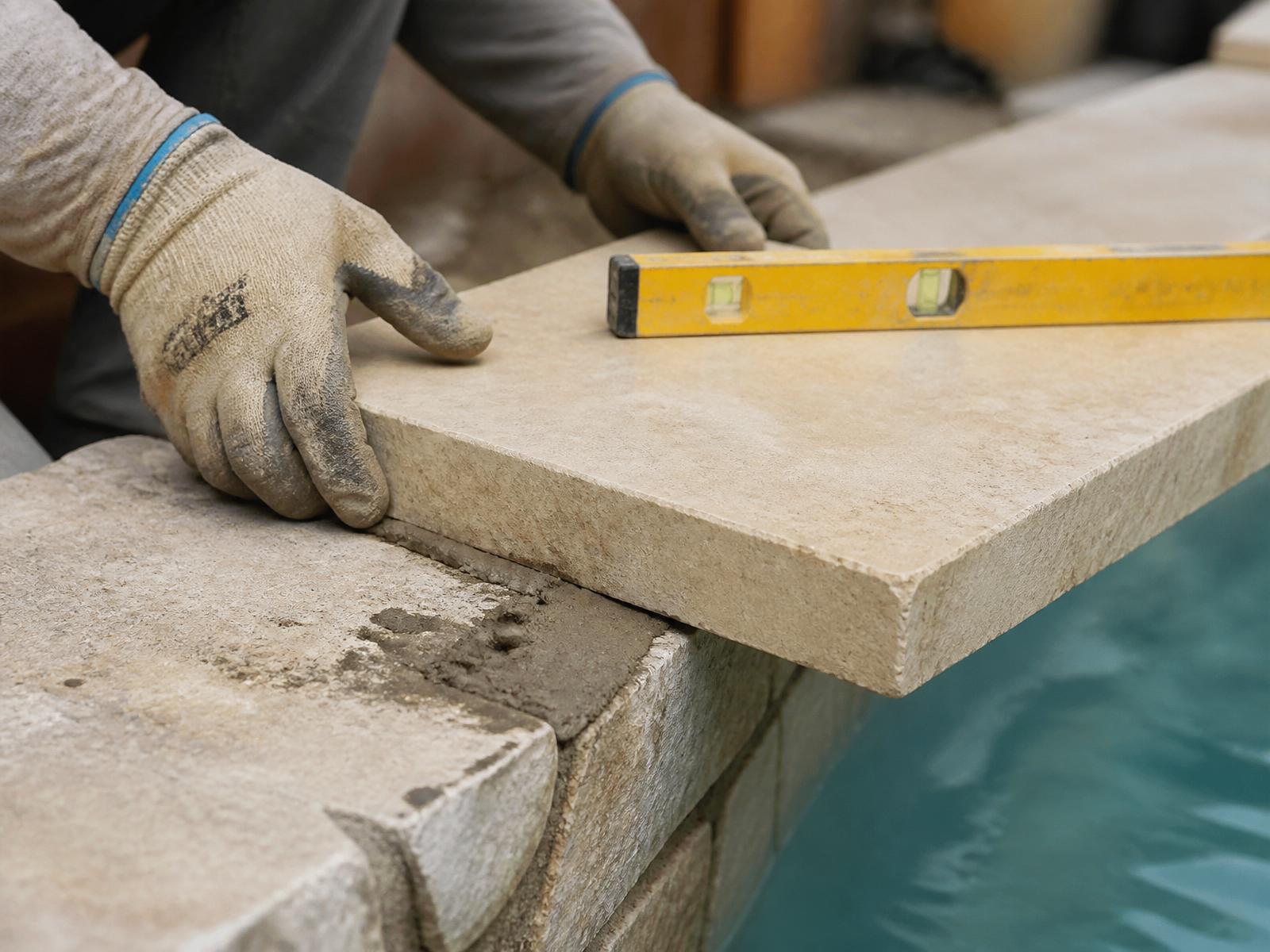 Stone, coping & deck.
